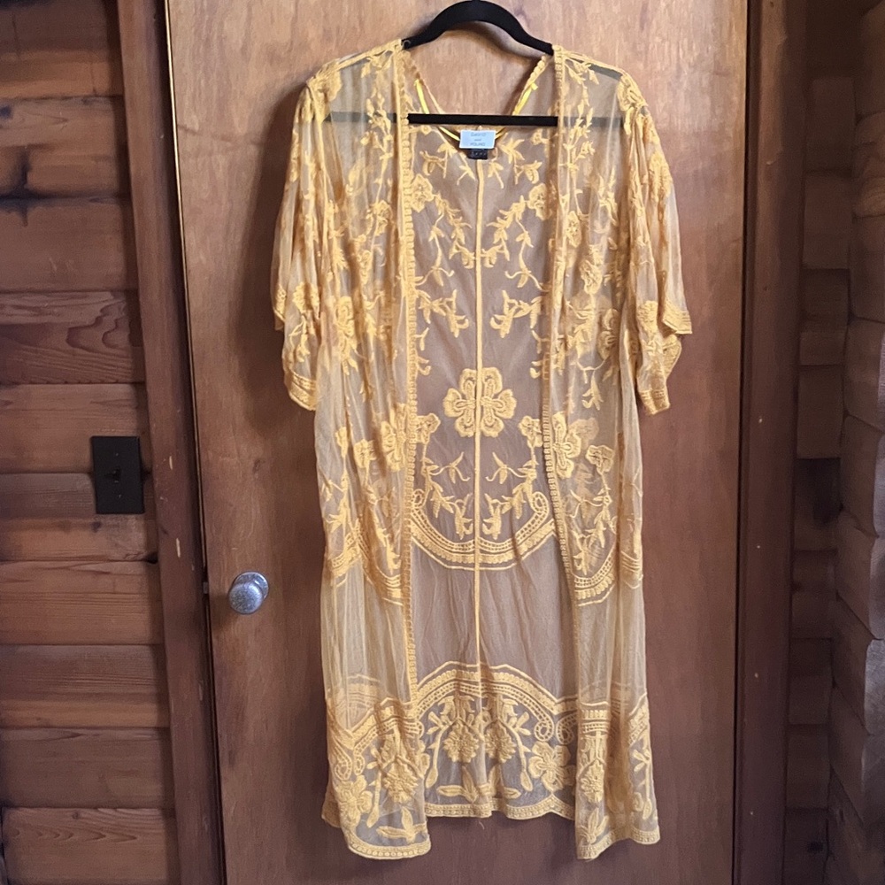 Marigold  Sheer Embroidered Lace Duster/Kimono